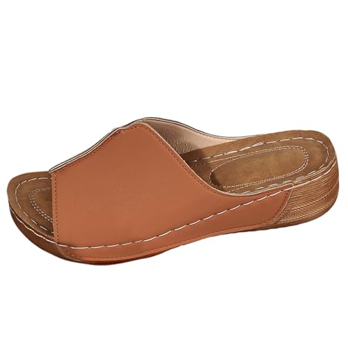 Plateau Sandalen Damen Schwarz, Damen Orthopädische Pantoletten Leder Hausschuhe Keilabsatz Sommerschuhe Lässige Komfort Keilsandalen Weichen Sohlen Slides Anti-Rutsch Strandschuhe Outdoorsandalen 1 von Generisch