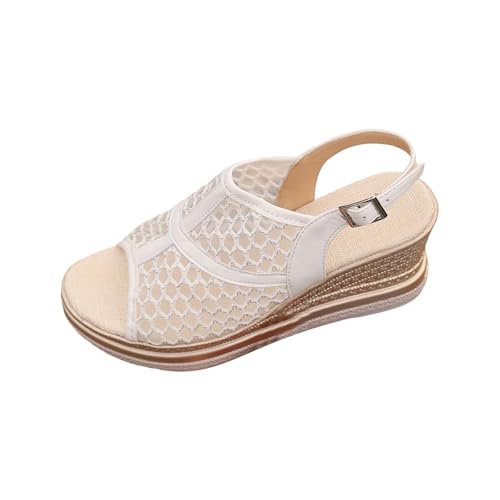 Plateau Sandalen Damen Sommer Keilabsatz Sandals Bequem Boho Espadrilles Sandaletten Elegan Offene Zehen Keilsandalen Freizeit Strand Schuhe Aushöhlen Freizeitschuhe Atmungsaktives Mesh-Obermaterial von Generisch