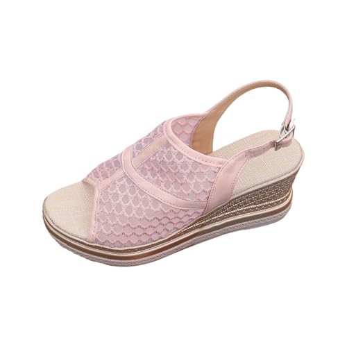 Plateau Sandalen Damen Sommer Keilabsatz Sandals Bequem Boho Espadrilles Sandaletten Elegan Offene Zehen Keilsandalen Freizeit Strand Schuhe Aushöhlen Freizeitschuhe Atmungsaktives Mesh-Obermaterial von Generisch