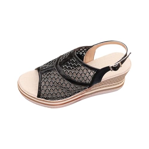 Plateau Sandalen Damen Sommer Keilabsatz Sandals Bequem Boho Espadrilles Sandaletten Elegan Offene Zehen Keilsandalen Freizeit Strand Schuhe Aushöhlen Freizeitschuhe Atmungsaktives Mesh-Obermaterial von Generisch