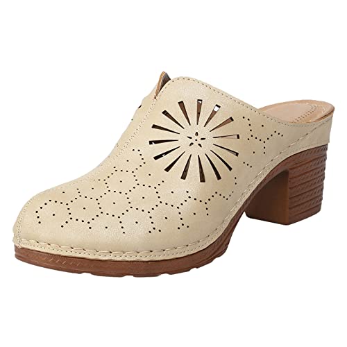 Plateau Sandalen Mit Absatz, Arch Support Pantoletten Weiche rutschfest Slides Vorne Geschlossen Atmungsaktiv Sandaletten Stickerei Blume Absatzschuhe Keilabsatz Keilsandalen Chunky Pumps von Generisch