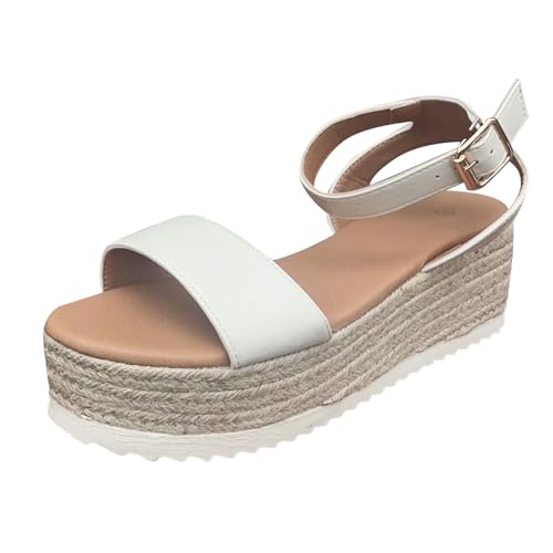 Plateau-Sandalen für Damen, zwei Bänder, offener Zehenbereich, Knöchelriemen, modische Slide-Sandale Sommer Schuhe Für Damen Sandalen (White, 38) von Generisch
