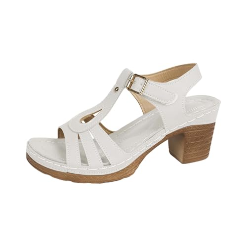 Plateau-Sandalen mit mittelhohem Absatz, Blockabsatz, elastische Riemchensandalen, römische Sandalen, elegante Schuhe, ausgehöhlte Schuhe, Party, Hochzeit, atmungsaktiv, Sommer, Outdoor, Wanderschuh von Generisch