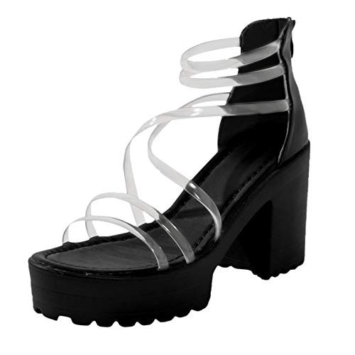Plateau Sandaletten Blockabsatz,Sandaletten Damen Mit Absatz Weiß Abendschuhe Elegant Party-Sandalen Modische Tanzschuhe Komfortable Peeptoe Sandalette Sommerschuhe Coole Arbeitsschuhe Moderne von Generisch
