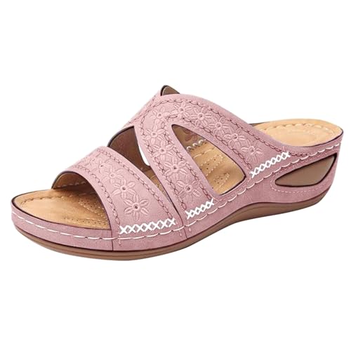 Plateau Sandaletten Damen Orthopädisch, Pantoletten Mit Keilabsatz Bohemian Strandschuhe Leicht Bequem Sommerschuhe Open Toe Hausschuhe Rutschfest Slippers Aushöhlte Sandalen Slides von Generisch