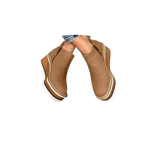Plateau Schuhe Damen,Herbst Stiefel Damen,Schuhe mit Keilabsatz,Frühling Pu-Leder Kurz Stiefel mit Reißverschluss,Frauen Britischer Stil Große Größe Knöchel Freizeitschuhe,Bequeme Winterschuhe von Generisch