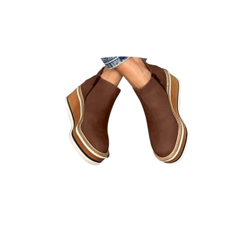 Plateau Schuhe Damen,Herbst Stiefel Damen,Schuhe mit Keilabsatz,Frühling Pu-Leder Kurz Stiefel mit Reißverschluss,Frauen Britischer Stil Große Größe Knöchel Freizeitschuhe,Bequeme Winterschuhe von Generisch