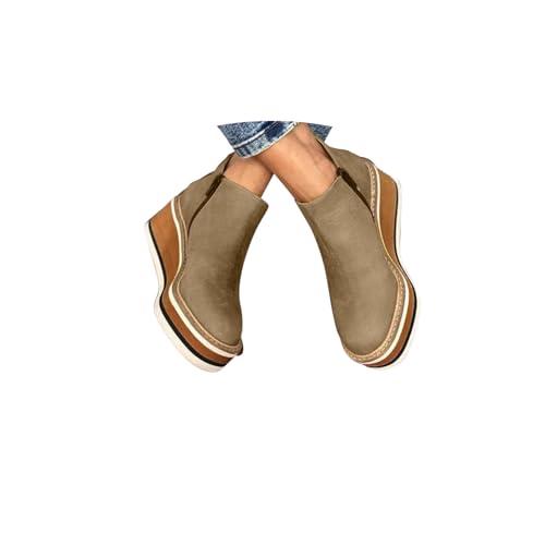 Plateau Schuhe Damen,Herbst Stiefel Damen,Schuhe mit Keilabsatz,Frühling Pu-Leder Kurz Stiefel mit Reißverschluss,Frauen Britischer Stil Große Größe Knöchel Freizeitschuhe,Bequeme Winterschuhe von Generisch