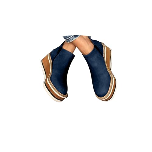 Plateau Schuhe Damen,Herbst Stiefel Damen,Schuhe mit Keilabsatz,Frühling Pu-Leder Kurz Stiefel mit Reißverschluss,Frauen Britischer Stil Große Größe Knöchel Freizeitschuhe,Bequeme Winterschuhe von Generisch