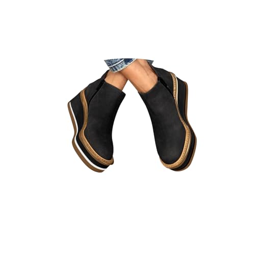 Plateau Schuhe Damen,Herbst Stiefel Damen,Schuhe mit Keilabsatz,Frühling Pu-Leder Kurz Stiefel mit Reißverschluss,Frauen Britischer Stil Große Größe Knöchel Freizeitschuhe,Bequeme Winterschuhe von Generisch