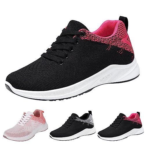 Plateau Sneaker Damen Schwarz Mit Weißer Sohle Damen Atmungsaktive Mesh-Lässig Sportschuhe Leicht Weich & Bequem Fitnessschuhe Breite Hallenschuhe Flache Laufschuhe rutschfest Joggingschuhe Dämpfung von Generisch