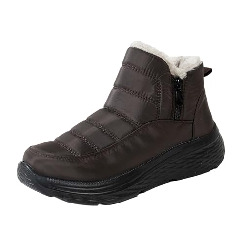 Platform Boots Bequem Thermo Gefüttert Wasserdicht Stiefeletten Winter Dicke Rutschfest Schneestiefel Freizeit Breite Fuße Ohne Schnürsenkel Stiefeletten Trekkingschuhe Damen Wasserdicht Kaffee 41 von Generisch