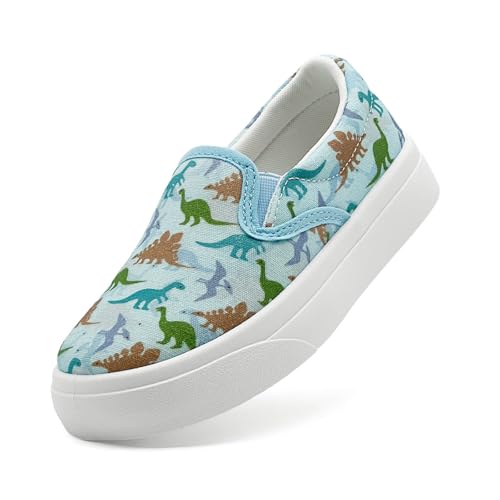 Plimsolls Kinder-Sneaker aus Segeltuch, zum Reinschlüpfen, Freizeitschuhe mit Dinosaurier-Druck, bequem, leicht, atmungsaktiv, für den täglichen Spaziergang, Spielen, Schule, Aktivitäten mit flexibler von Generisch