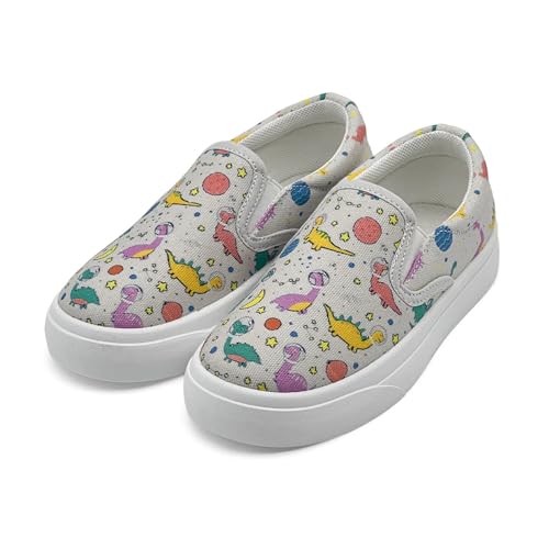 Plimsolls Kinder-Sneaker aus Segeltuch, zum Reinschlüpfen, Freizeitschuhe mit Dinosaurier-Druck, bequem, leicht, atmungsaktiv, für den täglichen Spaziergang, Spielen, Schule, Aktivitäten mit flexibler von Generisch