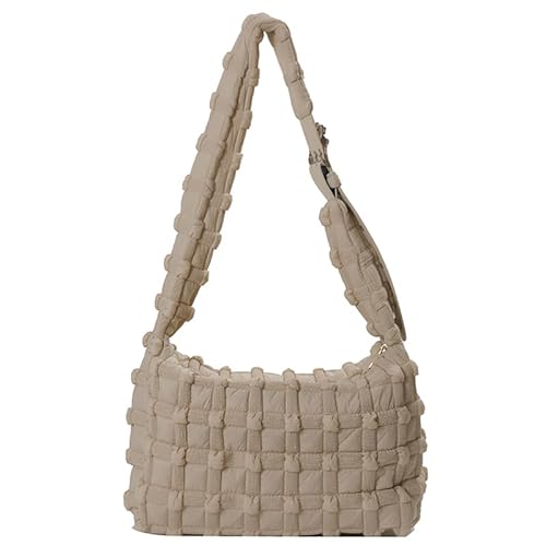 Plissierte Schultertasche, großes Fassungsvermögen, gesteppt, kariert, Hobo-Geldbörse, weicher Stoff, Unterarmtasche für Damen, Arbeit, Büro, Alltag, khaki, 350.00x150.00x240.00mm/13.78x5.91x9.45inch Plissierte Schultertasche, großes Fassungsvermögen, gesteppt, kariert, Hobo-Geldbörse, weicher Stoff, Unterarmtasche für Damen, Arbeit, Büro, Alltag, khaki, 350.00x150.00x240.00mm/13.78x5.91x9.45inch von Generisch