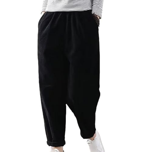 Pluderhose Damen Cordhose Damen, Winter Warm Fleece Gefütterte Hose Elastische Taille Lange Hose Fleech Freizeithose Cord Kegelhose Haremshose Schwarz 4XL von Generisch