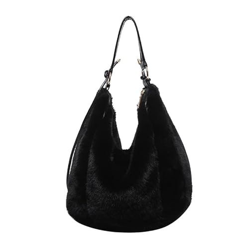 Plüsch Handtasche für Damen,Flauschige Tragetasche, Fuzzy Geldbörse für Damen, Kunstfell Schultertasche, Plüsch Tragetasche, Crossbody Geldbörse (Coffee) (Schwarz) von Generisch