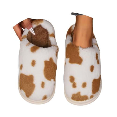 Plüsch Hausschuhe Damen Winter Niedliche Baumwollruhrschuhe Warm Warmes Slippers Frauen Hauspantoffeln Slip On Flache Winterschuhe Runde Zehe Hause Filzpantoffeln für Winter von Generisch