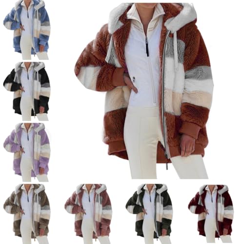 Plüsch Jacken Für Damen, Teddy Fleecejacke Damen - Winterjacke Plüsch Gefüttert Teddyjacke Reißverschluss Flauschig Jacke Fleece Plüschjacke Pullover Große Größen Hoodie Teddyfleece Jacken von Generisch