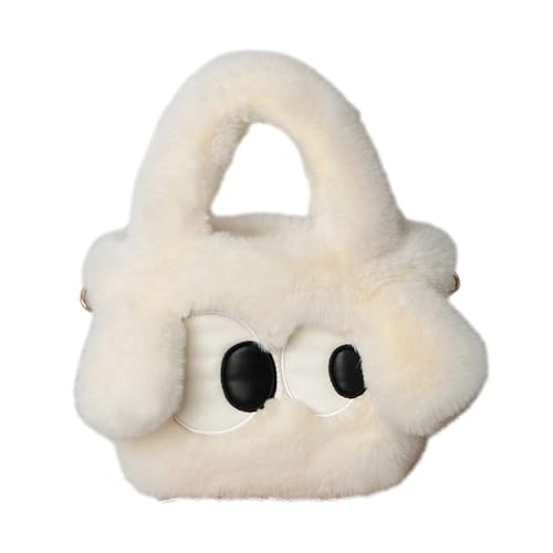 Plüsch-Tragetasche – Plüsch-Umhängetasche | Unterarmtasche aus Plüsch | niedliche Tragetasche für Damen | große Augen Hund Design Damen Schultertaschen | pelziger Plüschgriff oben | Geldbörsen Tôte von Generisch