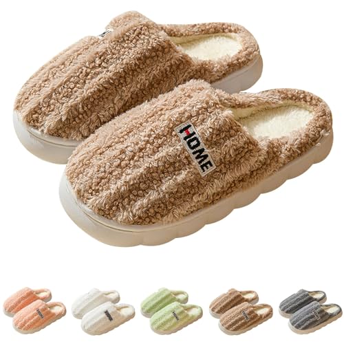 Plüsch Warm Hausschuhe Damen Winter Filzpantoffeln Damen rutschfest House Slippers Leicht Winterhausschuhe Weiche Unisex Pantoletten Flache Hauspatschen Flauschig Geschlossen Filzhausschuhe von Generisch