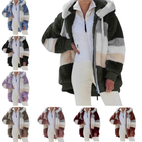 Plüschjacke Damen, Teddy Fleecejacke Damen - Winterjacke Plüsch Gefüttert Teddyjacke Reißverschluss Flauschig Jacke Fleece Plüschjacke Pullover Große Größen Hoodie Teddyfleece Jacken von Generisch