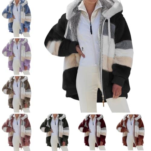 Plüschjacke Damen, Teddy Fleecejacke Damen - Winterjacke Plüsch Gefüttert Teddyjacke Reißverschluss Flauschig Jacke Fleece Plüschjacke Pullover Große Größen Hoodie Teddyfleece Jacken von Generisch