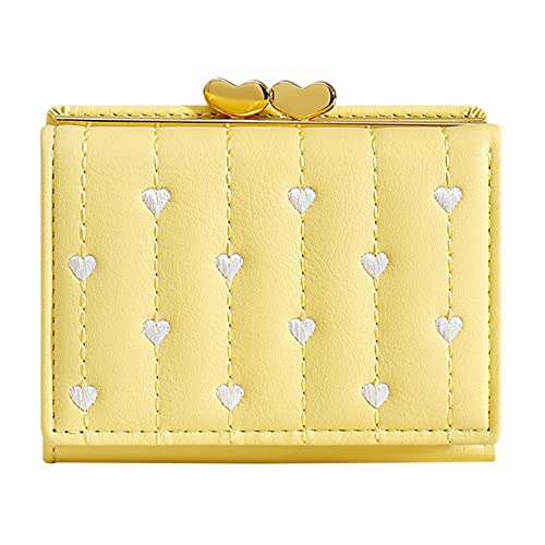 Plus Wallet Case Wireless Charging Purse Embroidered Heart Short Ladies Clip Wallet Hooey Wallets for Men (Yellow, One Size) von Generisch