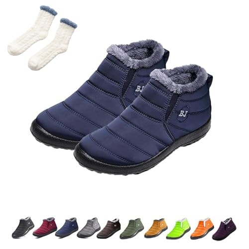 Podojoy Winterstiefel, Wasserdichte Stiefel Damen, Pelzfutter Wasserdichte Slip On Outdoor Warme Stiefeletten (Blau, Erwachsene, Damen, 42, Numerisch, EU Schuhgrößensystem, M) von Generisch