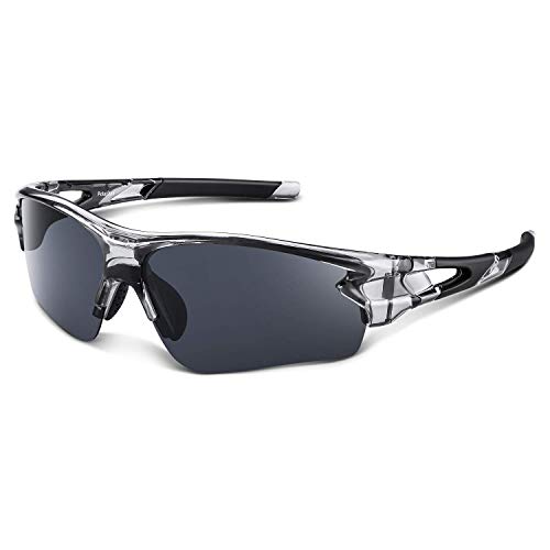 Polarisierte Sport-Sonnenbrille – UV-Schutz 400 für Männer, Frauen und Jugendliche – ideal für Baseball, Radfahren, Angeln, Laufen und Golf – TAC-Gläser, Grau/transparent von Generisch