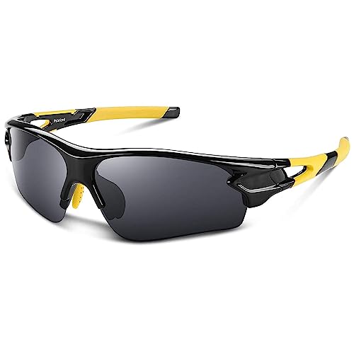 Polarisierte Sport-Sonnenbrille – UV-Schutz 400 für Männer, Frauen und Jugendliche – ideal für Baseball, Radfahren, Angeln, Laufen und Golf – TAC-Gläser, Schwarz / Gelb von Generisch