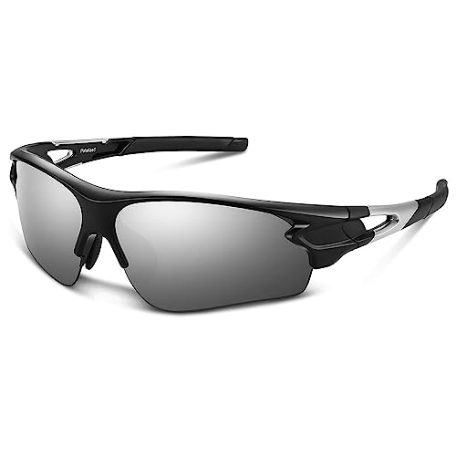 Polarisierte Sport-Sonnenbrille – UV-Schutz 400 für Männer, Frauen und Jugendliche – ideal für Baseball, Radfahren, Angeln, Laufen und Golf – TAC-Gläser, Schwarzes Silber von Generisch
