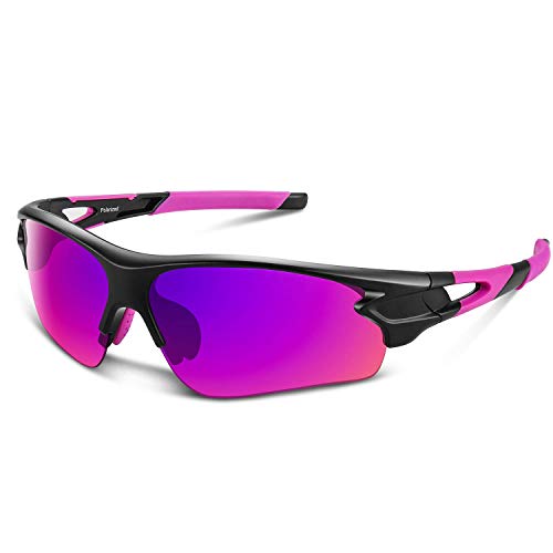 Polarisierte Sport-Sonnenbrille – UV-Schutz 400 für Männer, Frauen und Jugendliche – ideal für Baseball, Radfahren, Angeln, Laufen und Golf – TAC-Gläser, schwarz / lila von Generisch