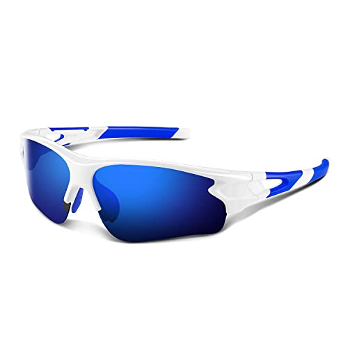 Polarisierte Sport-Sonnenbrille – UV-Schutz 400 für Männer, Frauen und Jugendliche – ideal für Baseball, Radfahren, Angeln, Laufen und Golf – TAC-Gläser, weiß / blau von Generisch