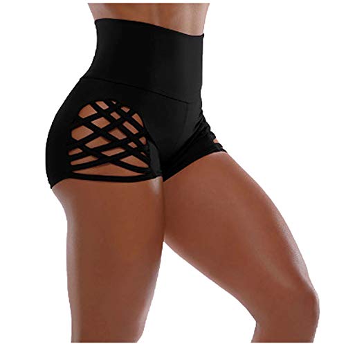 Pole Dance Outfit Weihnachten Solide Shorts Taille Yoga Gesäß Damenhose Sportkleidung Damen Set Fitness Badehose (Black, XL) von Generisch