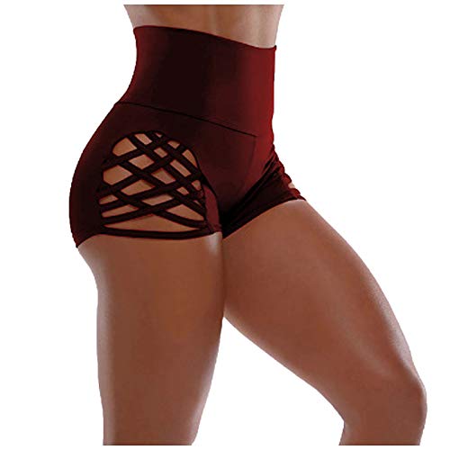 Pole Dance Outfit Weihnachten Solide Shorts Taille Yoga Gesäß Damenhose Sportkleidung Damen Set Fitness Badehose (Wine, M) von Generisch