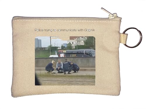 Police Trying to Communicate with gopnik Funny Meme Key Chain Coin Purse Beige von Generisch