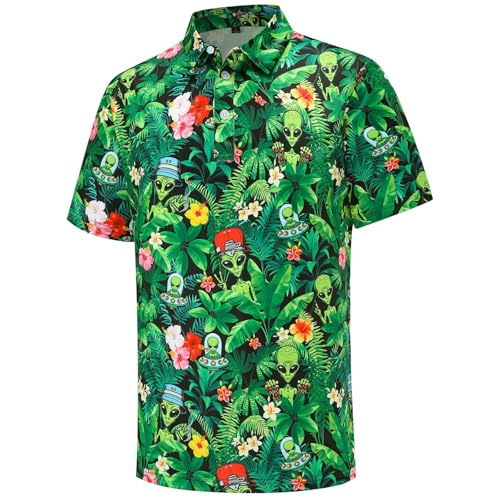 Polo Shirts Für Herren Kläppchenkragen Slim Fit Polohemd Sommer Tropisch Druck Golf Shirt Bequeme Luftig Sommershirt Button-Up Hawaiihemd von Generisch