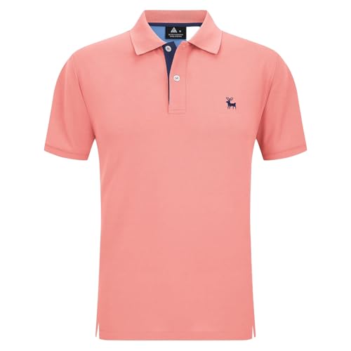 Polohemd Herren, Trachten Poloshirt Herren Slim Fit Kurzarm Atmungsaktive Dünnes Business Leichtes Golf Bügelfreie Mode Sommer Retro Polo Shirts, Hellrosa, XL von Generisch