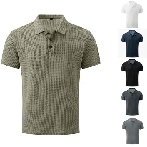 Polohemden Herren Kurzarm Poloshirt Revers Freizeithemd Eisseide Kurzarmshirt Revers Button Down Sommerhemd Schnelltrocknend Arbeitsshirts Atmungsaktiv Bequeme Sportshirt Loose Fit Oberteile von Generisch