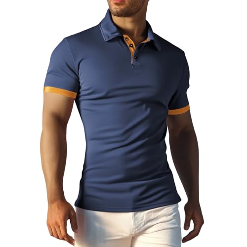 Poloshirt Baumwolle Kurzarm Sommer Henley Knopfleiste Kontrastierender Einfassung Basic Golf T-Shirts Schwarze Poloshirts Herren von Generisch