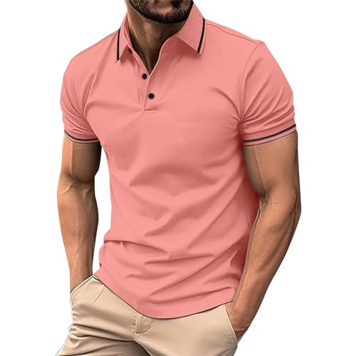 Poloshirt Herren Kurzarm Atmungsaktives Shirt Golf Polo Tshirt Sommer Schnelltrocknend Männer Poloshirts Sport Basic Slim Fit Polohemd,Wassermelone Rot,XL von Generisch
