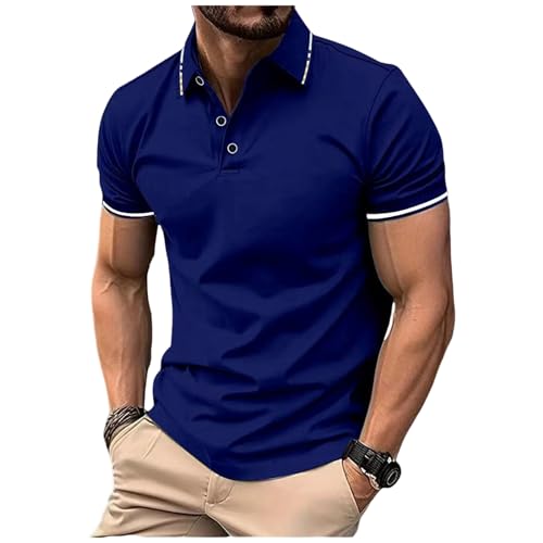 Poloshirt Herren Kurzarm Regular Fit Basic Poloshirt Kurzarm mit Kontraststreifen Atmungsaktiv Tennis Golf Polo Sommer Freizeit Sport Schnelltrocknend T-Shirts Outdoorshirt Wandershirt Casual von Generisch