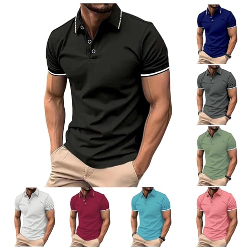 Poloshirt Herren Kurzarm Regular Fit Basic Poloshirt Kurzarm mit Kontraststreifen Atmungsaktiv Tennis Golf Polo Sommer Freizeit Sport Schnelltrocknend T-Shirts Outdoorshirt Wandershirt Casual von Generisch