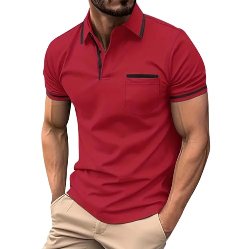 Poloshirt Herren Kurzarm Sommer Slim Fit Poloshirts Für Herren Business Knöpfe Polo Shirts Männer Sport Atmungsaktiv Freizeit Poloshirt Herren Comfort Fit Stylisch Poloshirt Herren Arbeits von Generisch