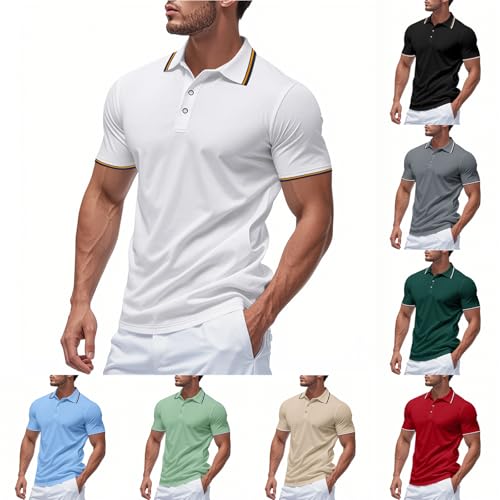 Poloshirt Herren Kurzarm Sportshirt Button-Down-Kragen Freizeithemd Regular Fit Atmungsaktiv Tennis Golf Polo Sommer Freizeit Sport Schnelltrocknend T-Shirts Outdoorshirt Wandershirt von Generisch