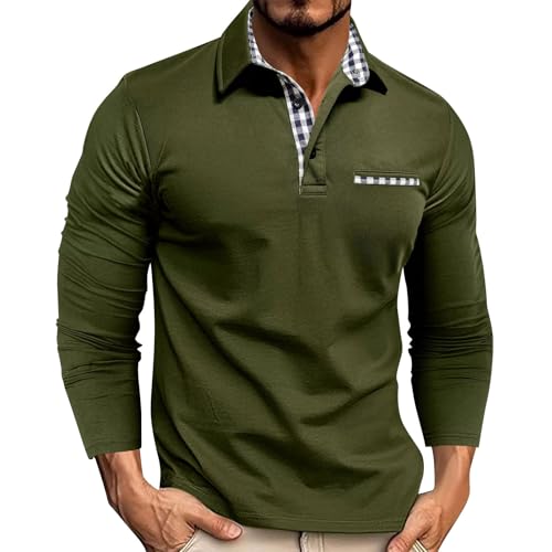 Poloshirt Herren Langarm Regular Fit Polo Langarmshirt Mit Tasche Klassisches Baumwolle Leichtes Casual Poloshirts Herbst Winter Slim Fit Hemd Sport Golf T-Shirt Freizeit Pullover A Armee Grün L von Generisch