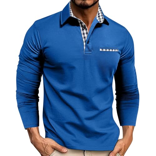 Poloshirt Herren Langarm Regular Fit Polo Langarmshirt Mit Tasche Klassisches Baumwolle Leichtes Casual Poloshirts Herbst Winter Slim Fit Männer Hemd Sport Golf T-Shirt Freizeit Pullover A Blau XL von Generisch