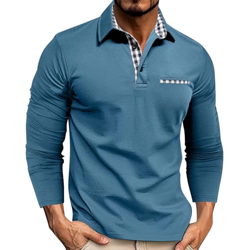 Poloshirt Herren Langarm Regular Fit Polo Langarmshirt Mit Tasche Klassisches Baumwolle Leichtes Casual Poloshirts Herbst Winter Slim Fit Männer Hemd Sport Golf T-Shirt Freizeit Pullover A Hellblau L von Generisch