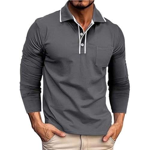 Poloshirt Herren Langarm mit Tasche Polohemd Langarmshirt Herren Sommer Regular fit Golf Hemd Polo Tops Kläppchenkragen Tshirt Longsleeve Businesshemd Freizeithemden Herbst Oberteile für Büro von Generisch
